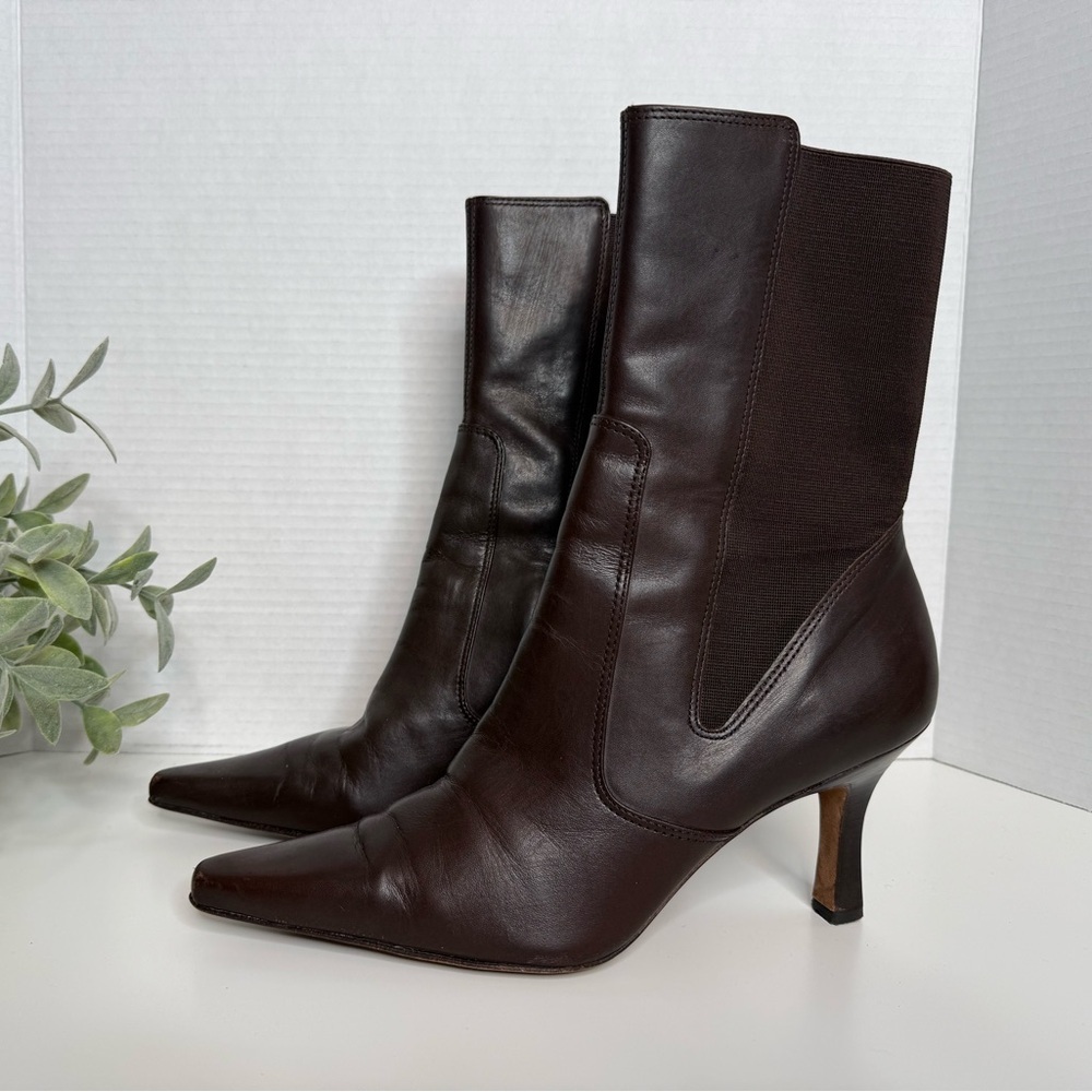 Marshall Fields Mina Y2K Brown Leather Ankle Boots Size 7.5M Streetwear Vintage